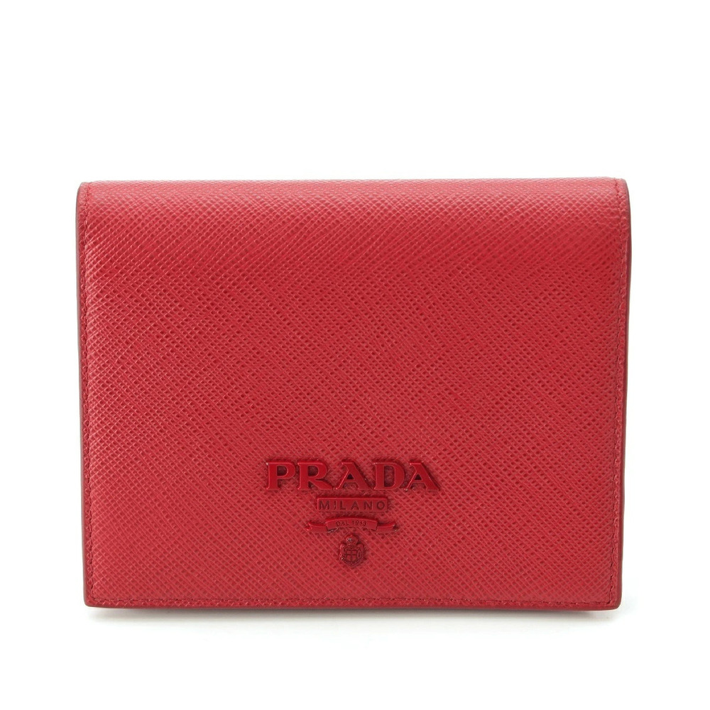 Prada Saffiano Compact Wallet Bi fold Red